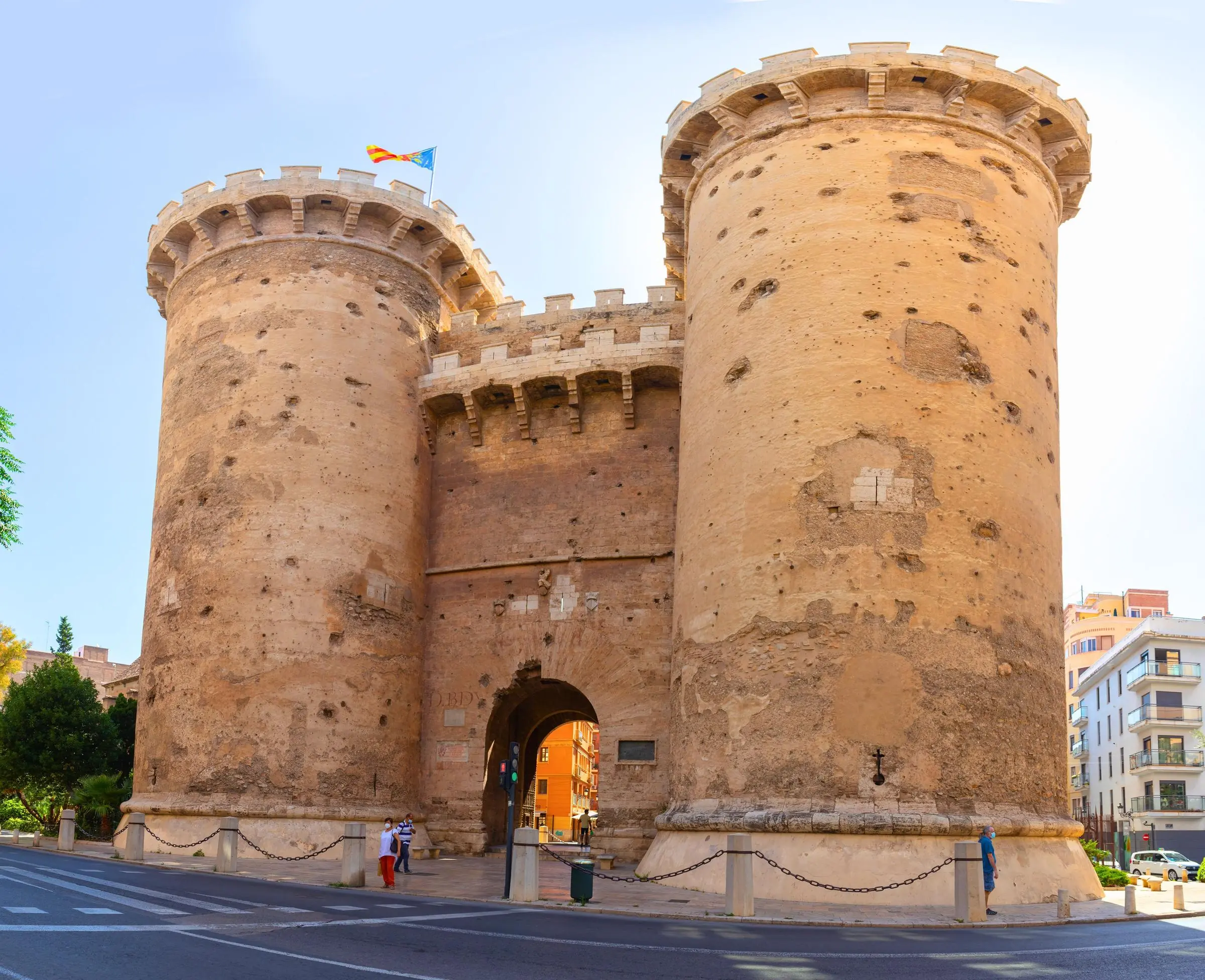 The imposing cylindrical masonry of the Quart Towers in Valencia