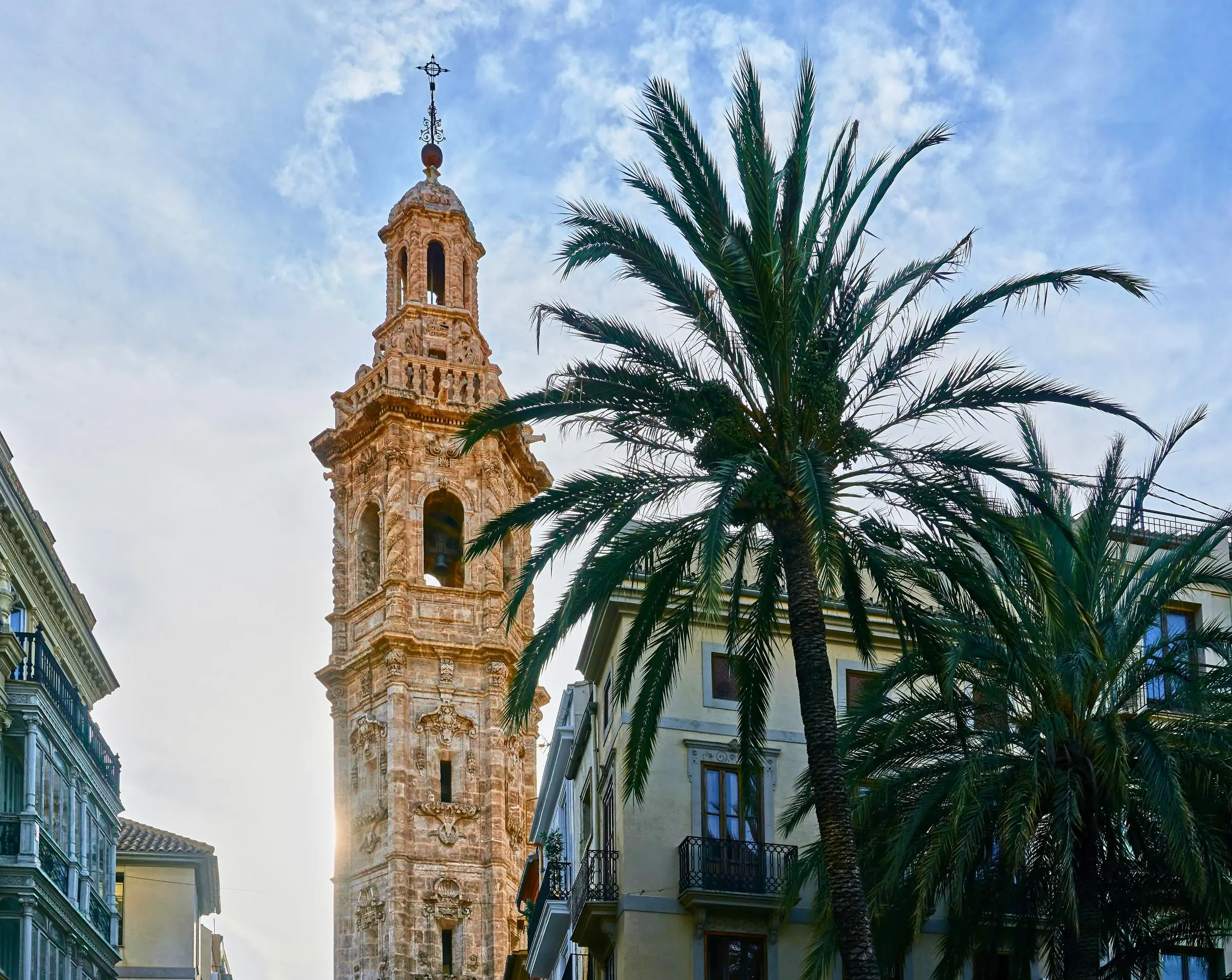 Santa Catalina Bell Tower The hexagonal Baroque bell tower of Santa Catalina Church rising above the streets of Valencia