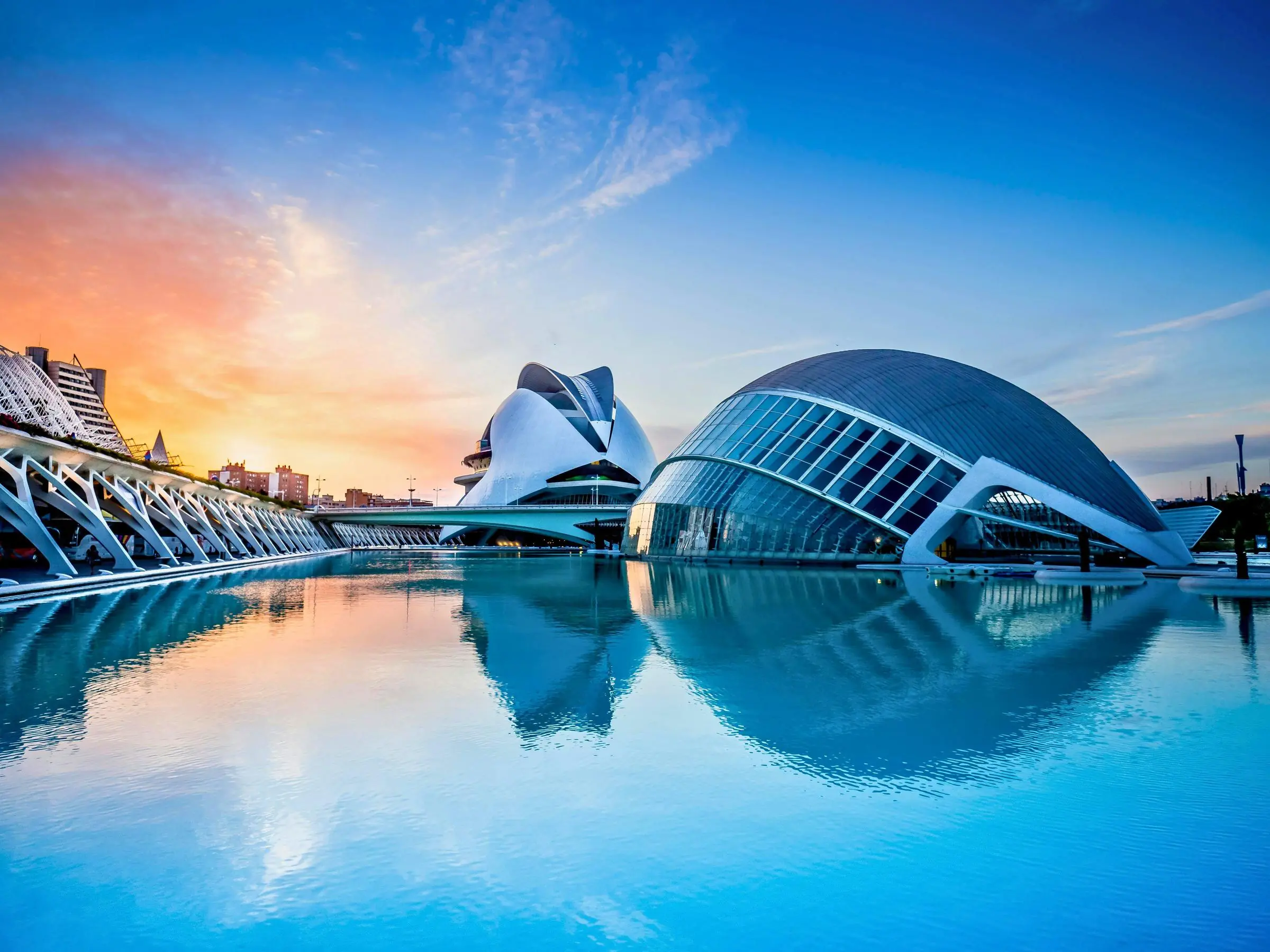 The futuristic architecture of the City of Arts and Sciences in Valencia